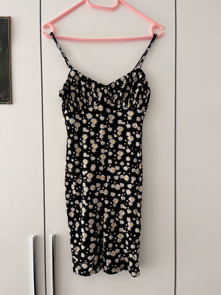 Bershka Çiçek Desenli İnce Askılı Mini Elbise - Görsel 2