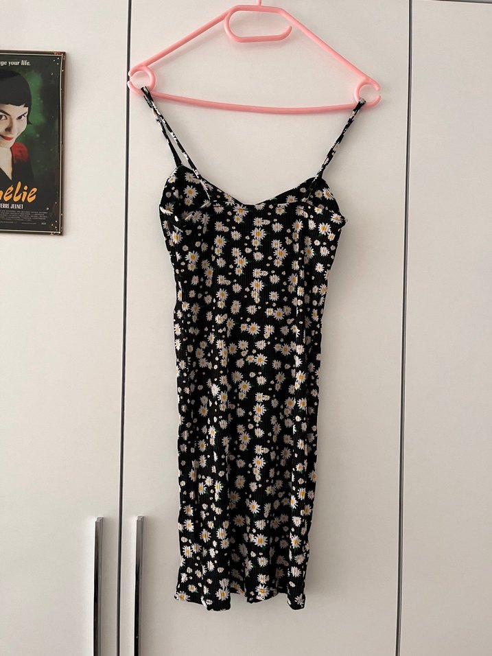 Bershka Çiçek Desenli İnce Askılı Mini Elbise - Görsel 4