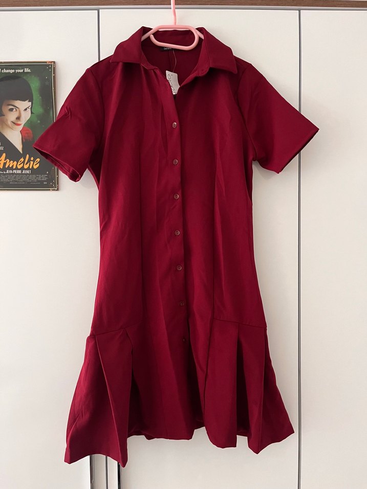 DeFacto Bordo Düğmeli Mini Elbise - Görsel 3