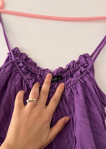 Mor Mini Askılı Fırfırlı Bohem Elbise - Görsel 4