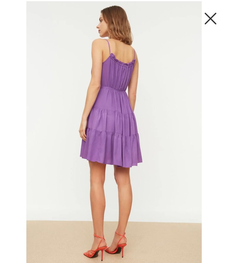 Mor Mini Askılı Fırfırlı Bohem Elbise - Görsel 2