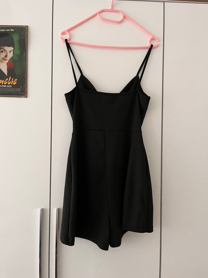 Siyah V Yaka Kısa Kadın Tulum - Görsel 5