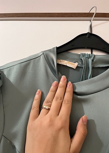 Gri Drapeli Uzun Kollu Kadın Tesettür Abiye Elbise - Görsel 5