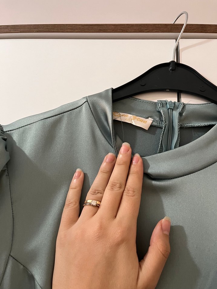 Gri Drapeli Uzun Kollu Kadın Tesettür Abiye Elbise - Görsel 5