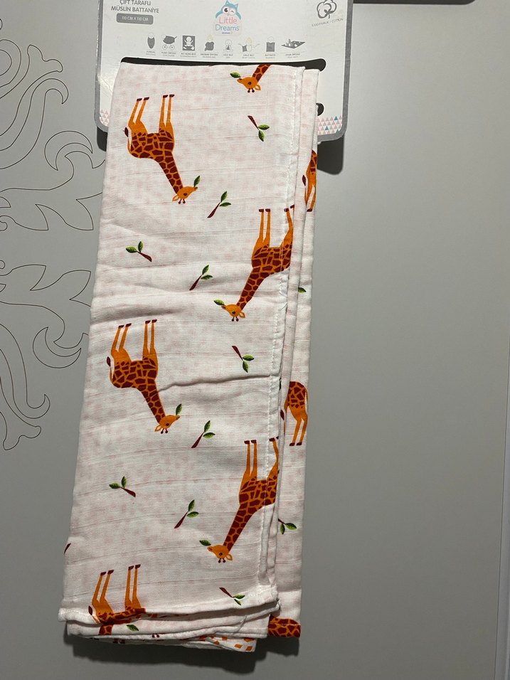 Çocuk Battaniyesi, Zürafa Desenli, Camel Renk - Görsel 4