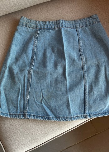 Düğmeli Mavi Midi Denim Mini Etek - Görsel 2