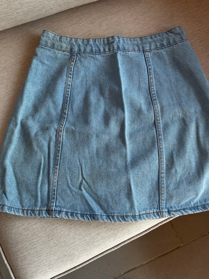 Düğmeli Mavi Midi Denim Mini Etek - Görsel 2