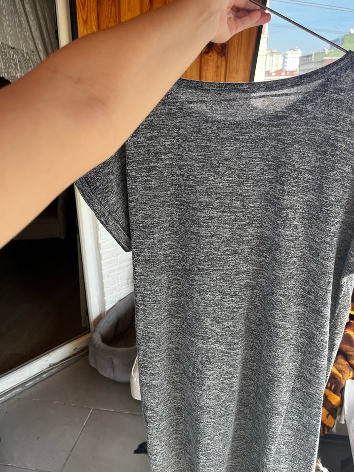 Gri Midi Rahat Keten Elbise - Görsel 2