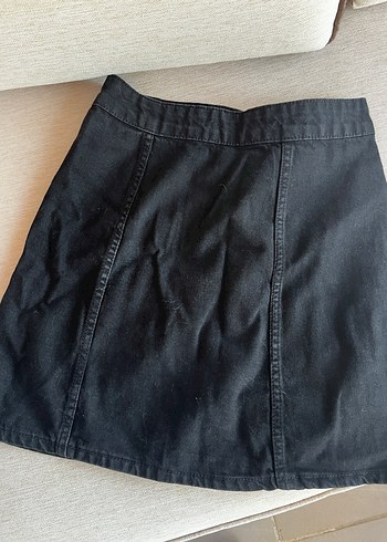 Düğmeli Siyah Denim Mini Etek - Görsel 2