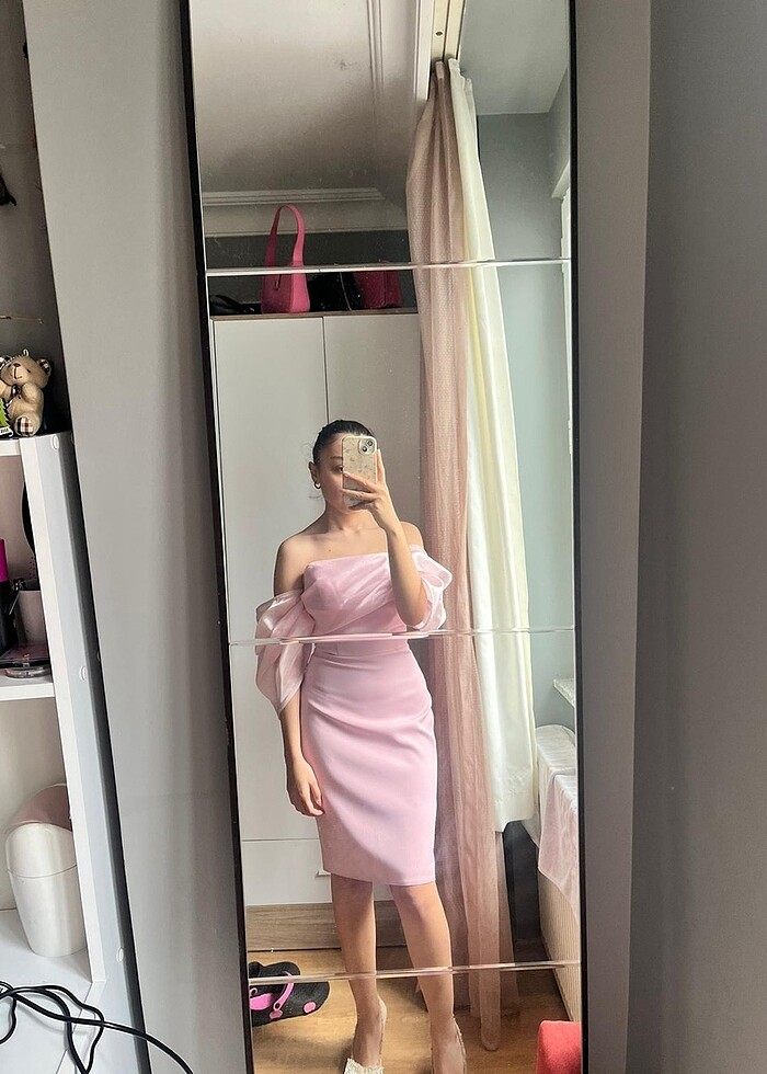 Abiye toz pembe elbise - Görsel 3