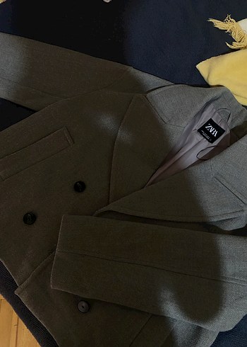 Zara Gri Düğmeli Midi Kadın Kaban
