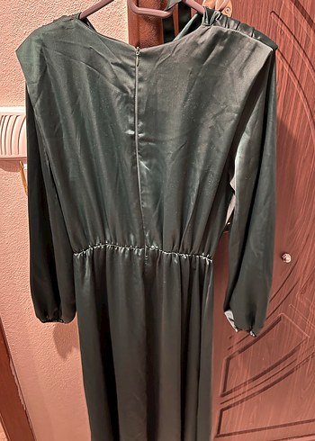 Tesettür elbise Uzun Drapeli Yeşil Kadın Elbise - Görsel 6