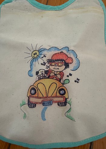 Renkli Baskılı Bebek Önlüğü Turkuaz Kenarlı - Görsel 2