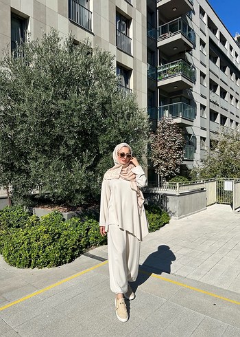 Kadın Camel Uzun Kollu Pamuklu Rahat Kesim Takım