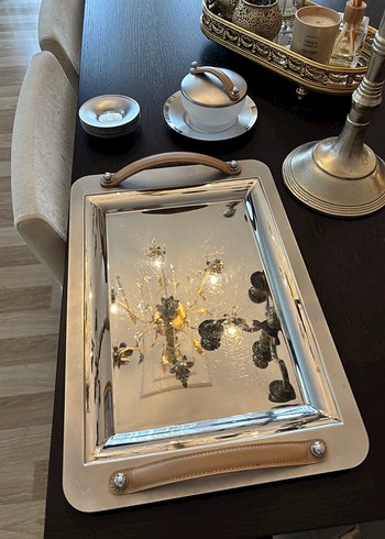 Bej Saplı Gri Metal Tepsi - Görsel 3