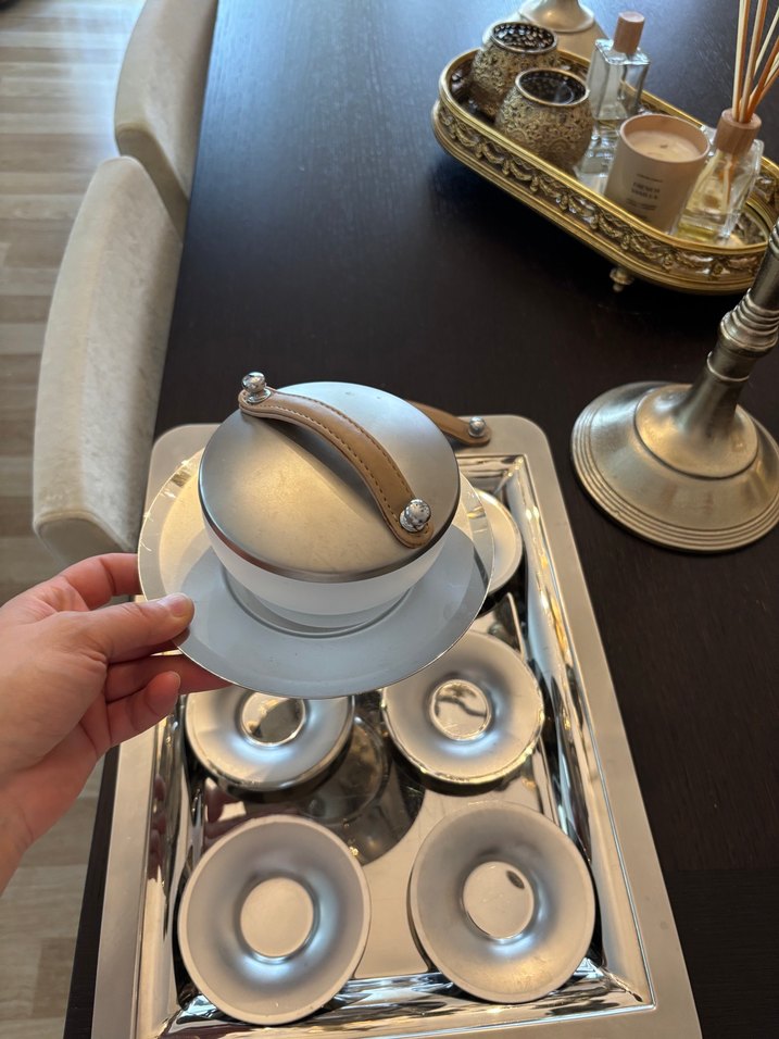 Bej Saplı Gri Metal Tepsi - Görsel 2