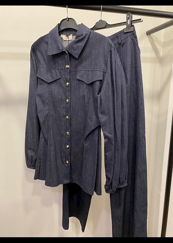 Diğer Kadin Lacivert Denim Uzun Ceket Ve Pantolon Takim