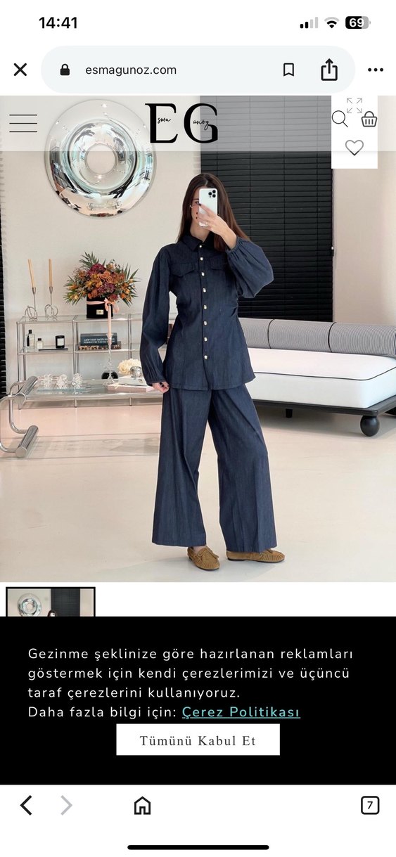 Kadın Lacivert Denim Uzun Ceket ve Pantolon Takım — görsel 2/3