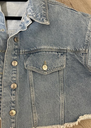 Düğmeli Mini Kadın Kot Ceket - Görsel 3