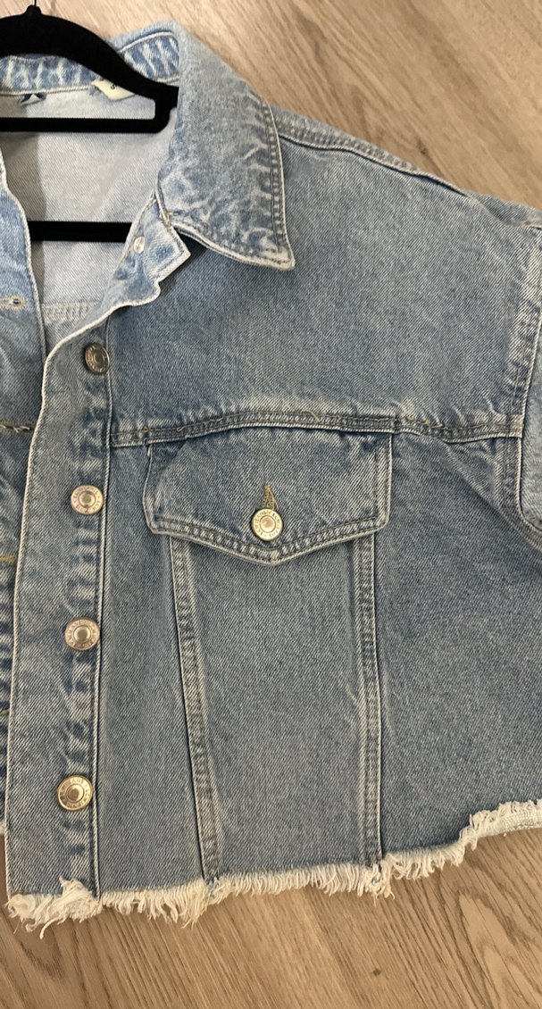 Düğmeli Mini Kadın Kot Ceket - Görsel 3