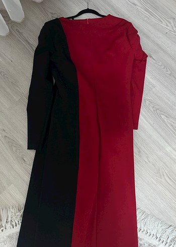 Bordo Siyah Drapeli Uzun Elbise - Görsel 4