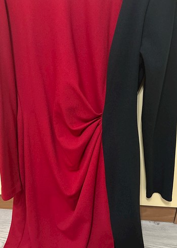 Bordo Siyah Drapeli Uzun Elbise - Görsel 2