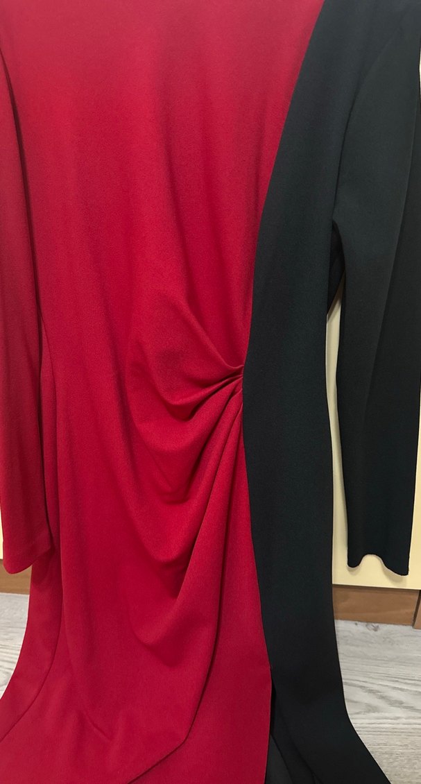 Bordo Siyah Drapeli Uzun Elbise - Görsel 2