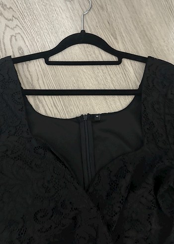 Dantel İşlemeli Siyah Midi Elbise - Görsel 3