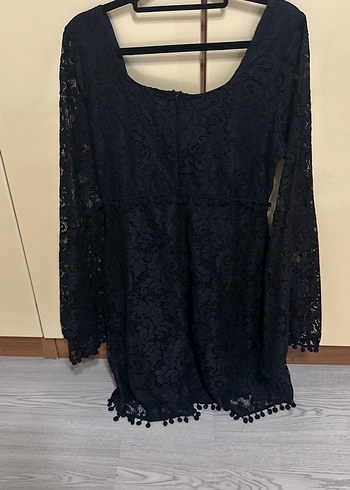 Dantel İşlemeli Siyah Midi Elbise - Görsel 5