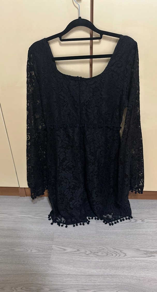 Dantel İşlemeli Siyah Midi Elbise - Görsel 5