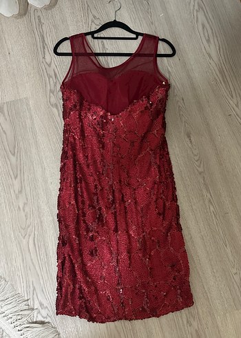 Bordo Dantel Detaylı V Yaka Midi Elbise - Görsel 2