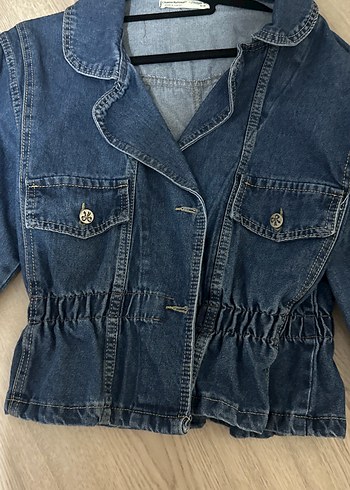 Düğmeli Koyu Mavi Kadın Denim Ceket - Görsel 2