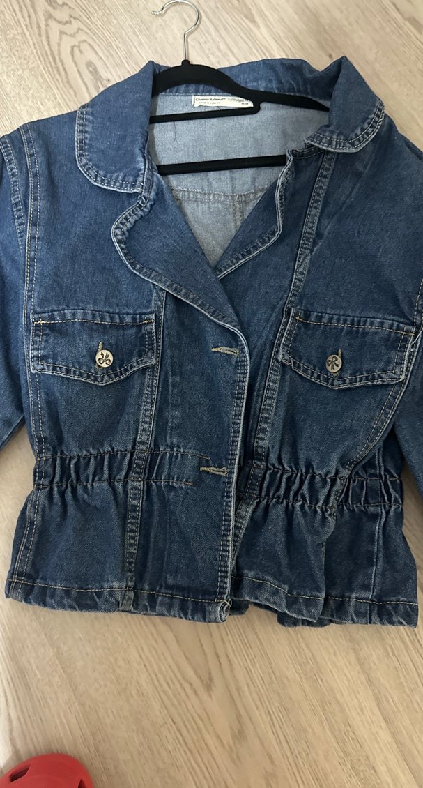 Düğmeli Koyu Mavi Kadın Denim Ceket - Görsel 2