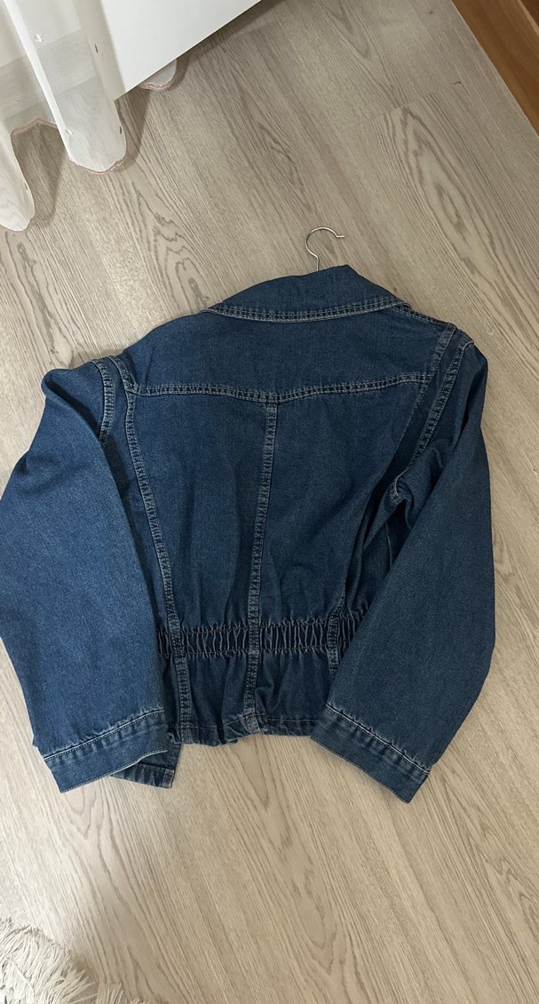 Düğmeli Koyu Mavi Kadın Denim Ceket - Görsel 4
