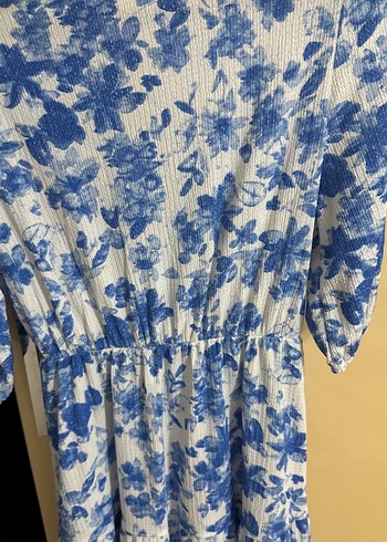 Mavi Çiçekli V Yaka Uzun Elbise - Görsel 4