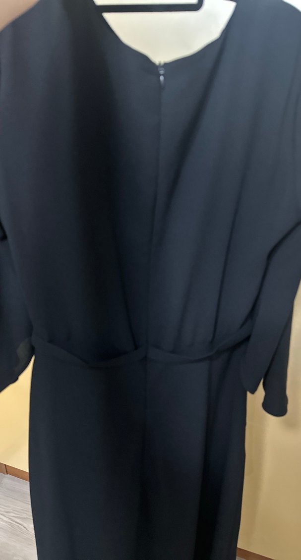 Siyah Uzun Drapeli Kadın midi Elbise - Görsel 4