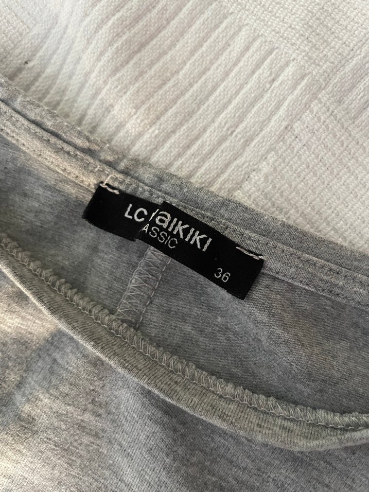 Gri Kolsuz penye Midi Elbise - Görsel 2