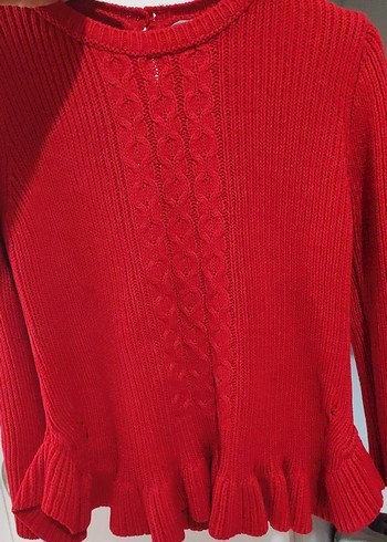 Kız Çocuk Kırmızı Örgü Kazak - Görsel 2