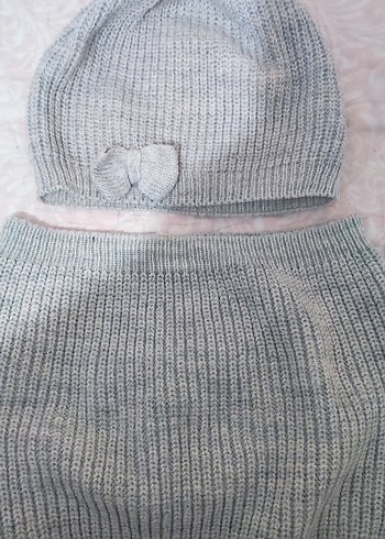 h&m Kız Çocuk Gri Triko boyunluk ve sapkasi - Görsel 2