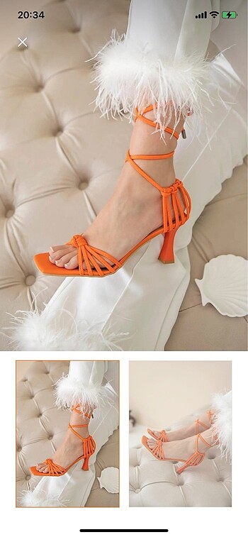 Straswans turuncu ipli topuklu sandalet