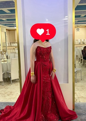 Kına elbisesi Kırmızı Straplez Drapeli Uzun Abiye Elbise - Görsel 3