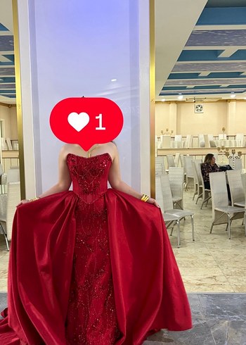 Kına elbisesi Kırmızı Straplez Drapeli Uzun Abiye Elbise - Görsel 2