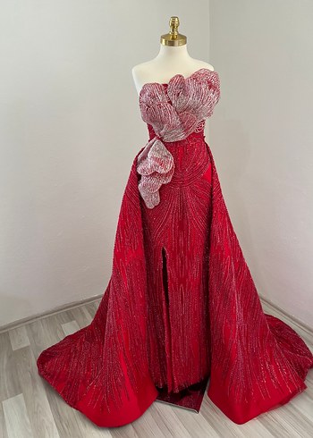 Kına elbisesi Straplez Kırmızı Nakışlı - Görsel 4