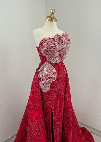 Kına elbisesi Straplez Kırmızı Nakışlı - Görsel 2