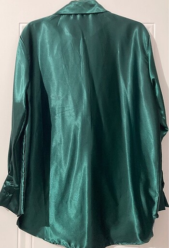 Diğer Zümrüt rengi oversize Saten gömlek