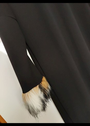 Kürk Detaylı Siyah Kadın Uzun tunik elbise - Görsel 3