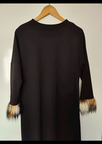 Kürk Detaylı Siyah Kadın Uzun tunik elbise - Görsel 5