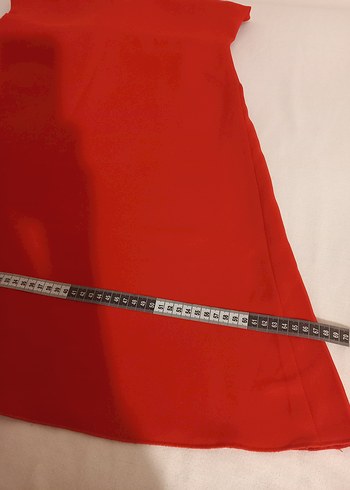 Kolsuz Kırmızı Midi V Yaka Kadın Elbise - Görsel 10