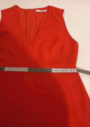 Kolsuz Kırmızı Midi V Yaka Kadın Elbise - Görsel 11