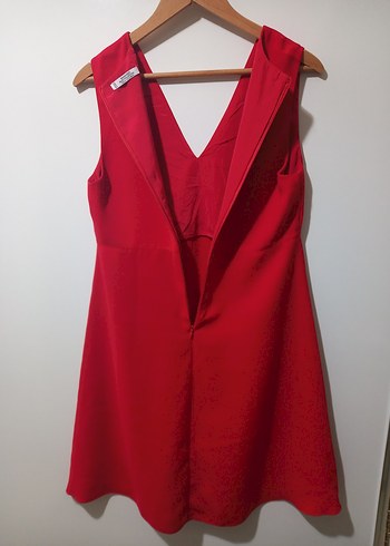 Kolsuz Kırmızı Midi V Yaka Kadın Elbise - Görsel 5